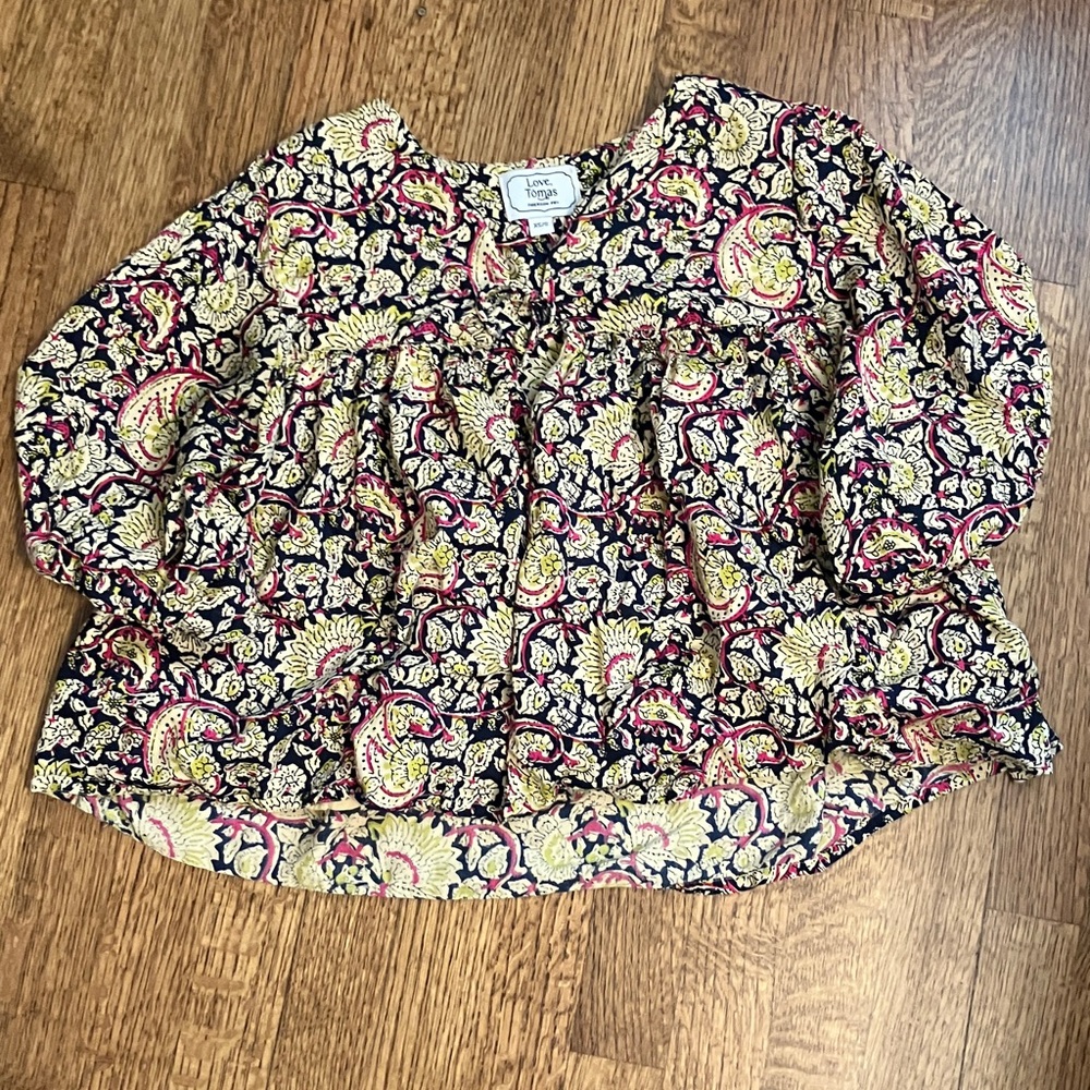 Love Tree Multicolor Floral Peasant Blouse — Navy, Pink & Cream